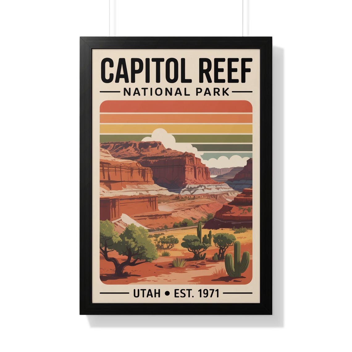 Capitol Reef National Park Retro Sunset Stripes Utah Desert Poster