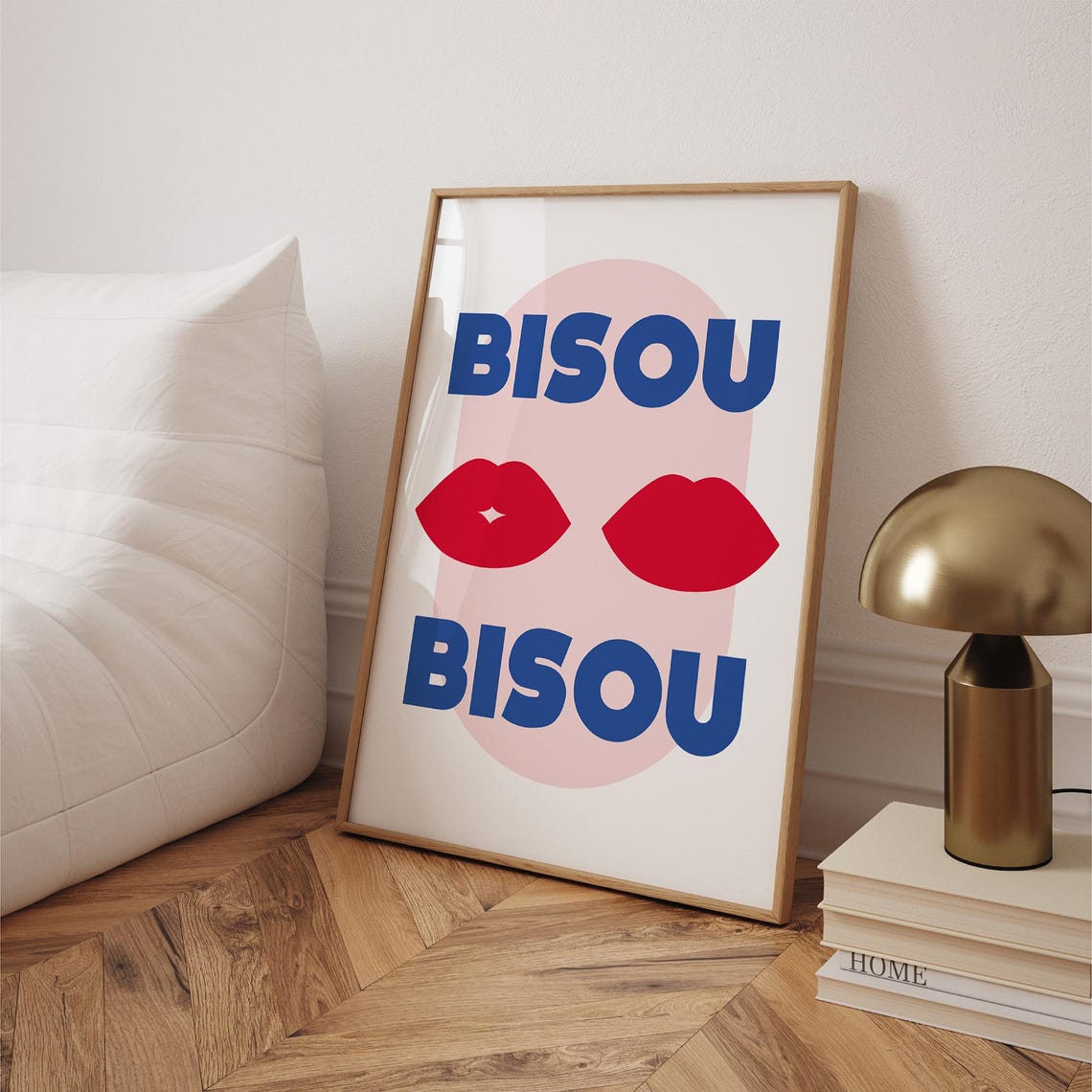 Bisou French Kisses Red Lips Typography Playful Pink Art Poster