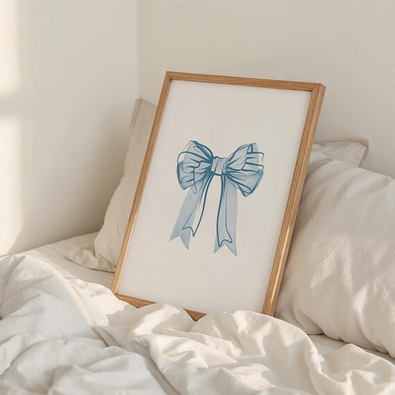 Blue Bow Watercolor Print Vintage Coquette Nursery Art
