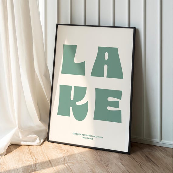 Lake House Print Retro Green Font Rustic Wild Swimming Wall Art