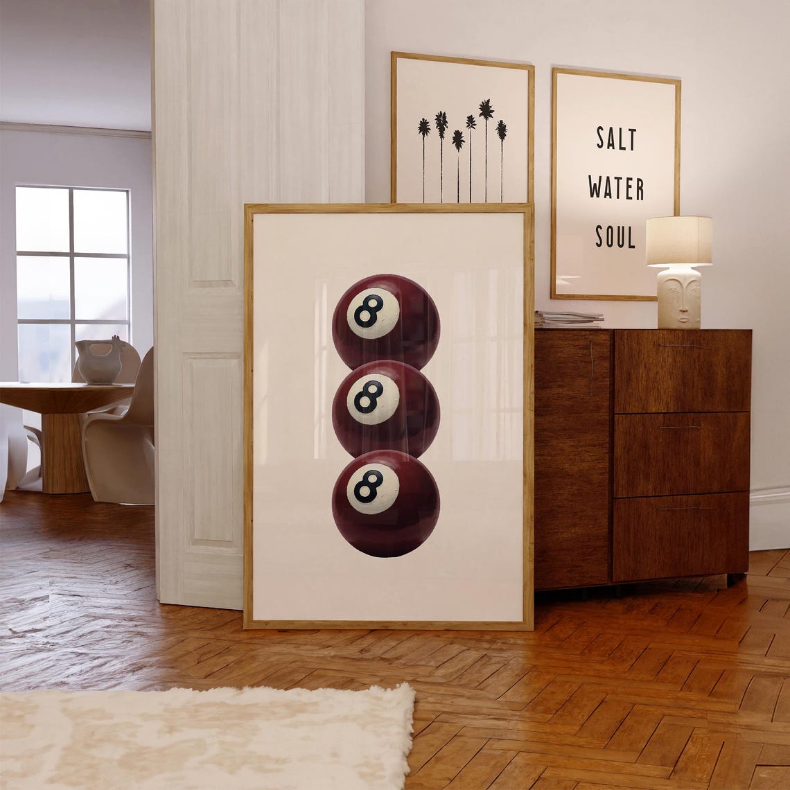 Maroon 8 Ball Stack Retro Billiards Pool Hall Game Room Poster