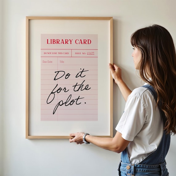Do It For The Plot Vintage Library Card Pink Motivational Poster