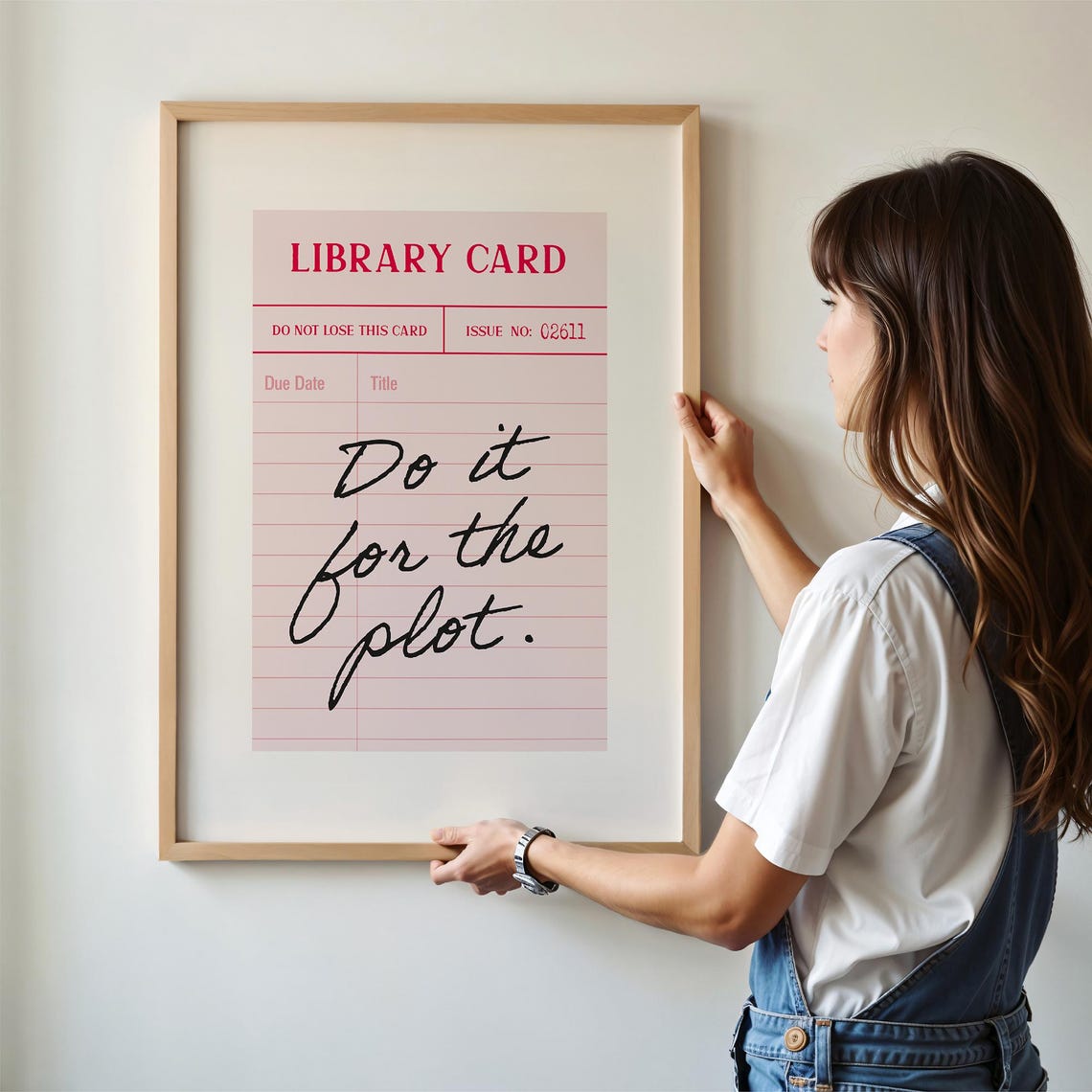 Do It For The Plot Vintage Library Card Pink Motivational Poster