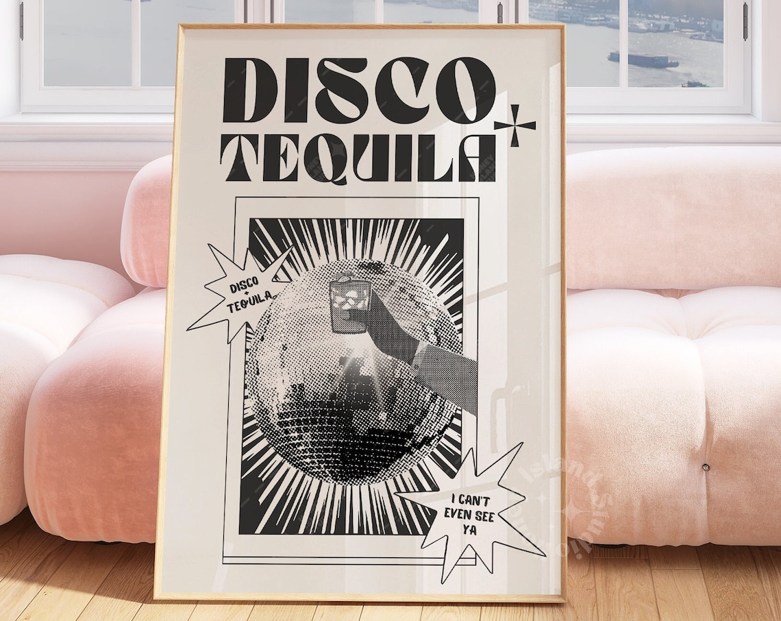 Retro Disco And Tequila Poster Print, Trendy Decor