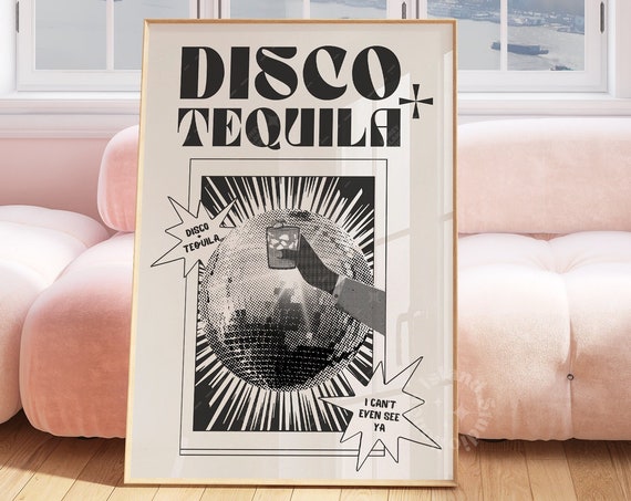 Retro Disco And Tequila Poster Print, Trendy Decor