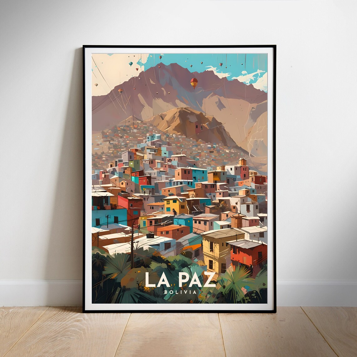 La Paz Bolivia Colorful Hillside City Mountain Travel Poster
