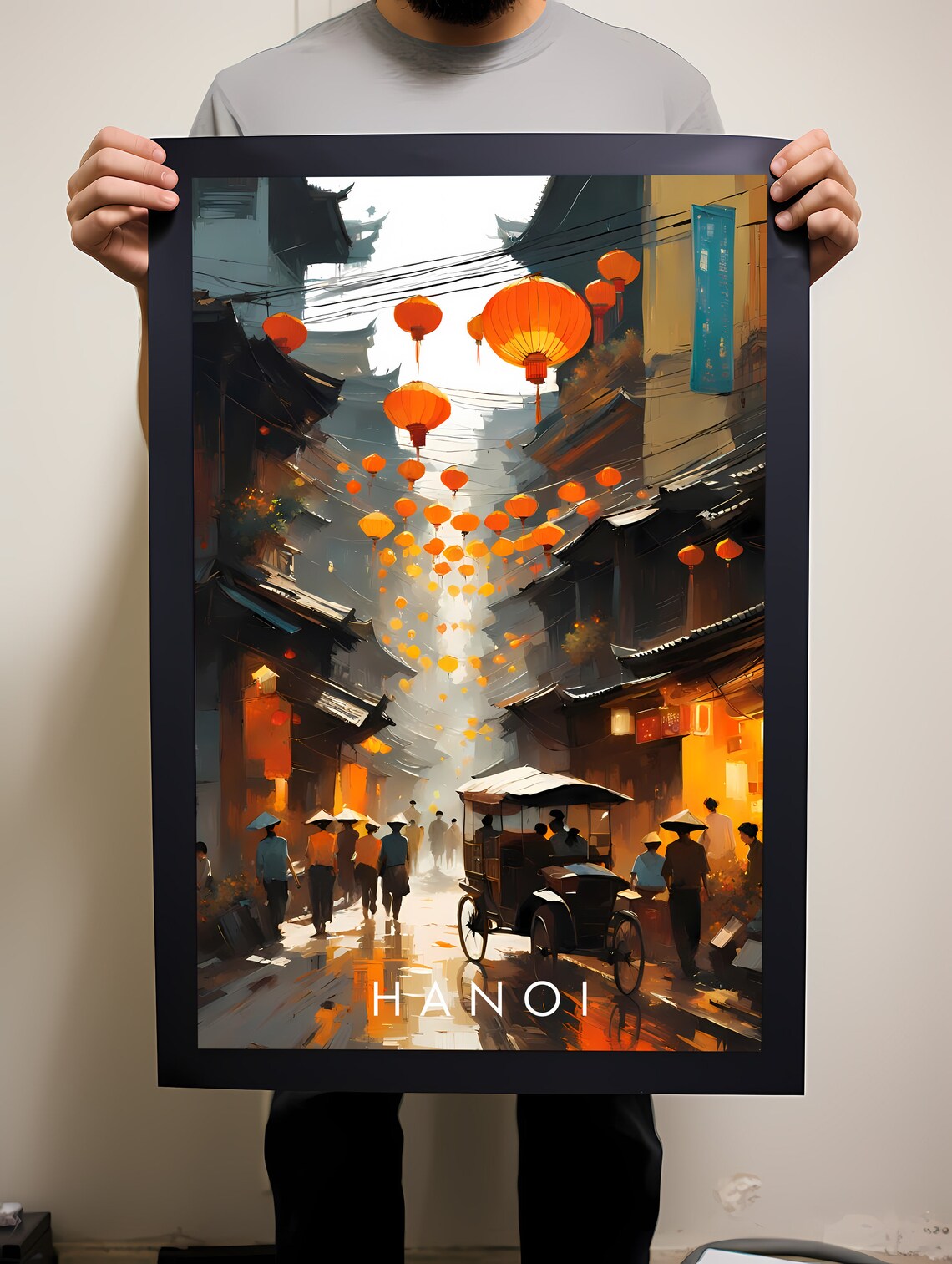 Hanoi Old Quarter Lantern Festival Street Painterly Art Poster