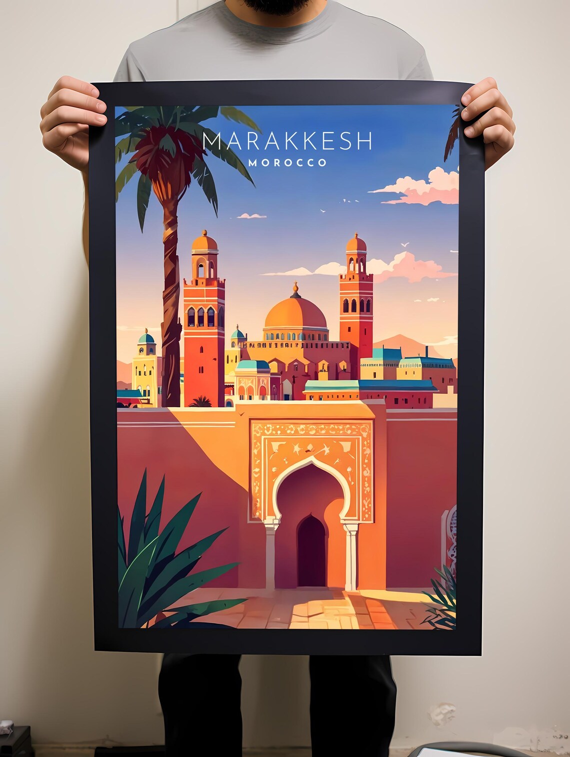 Marrakesh Morocco Medina Sunset Vintage Style Travel Art Poster - Image 2