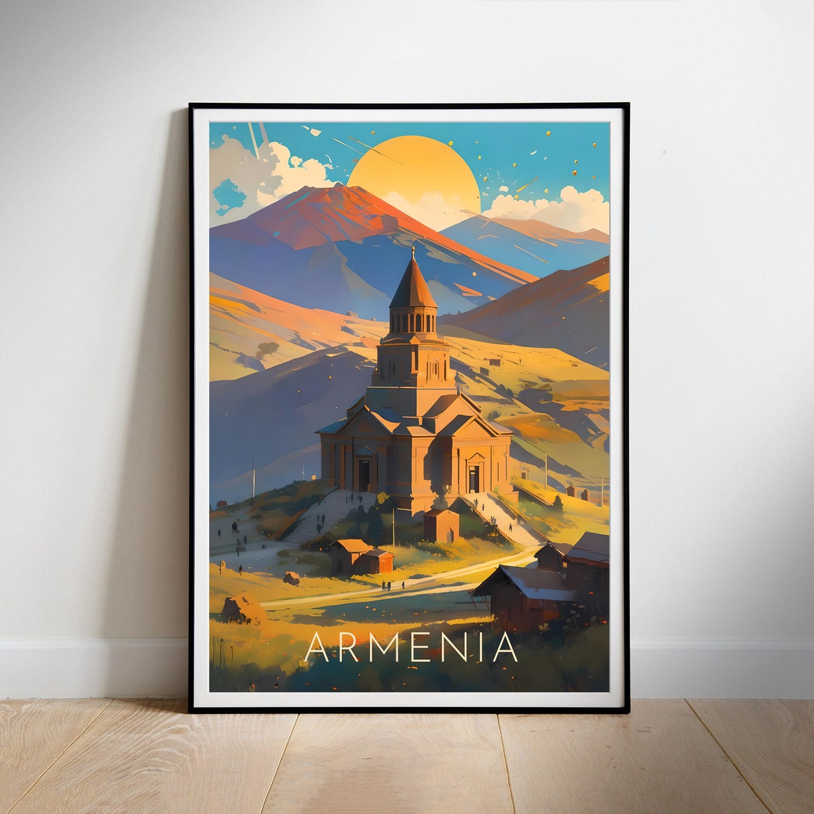Armenia Mountain Monastery Sunset Golden Light Travel Poster - Image 2