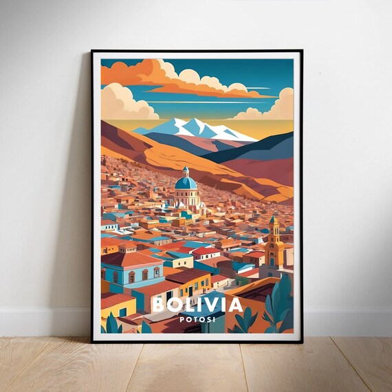 Potosí Bolivia Colorful Cityscape Illustration Travel Poster