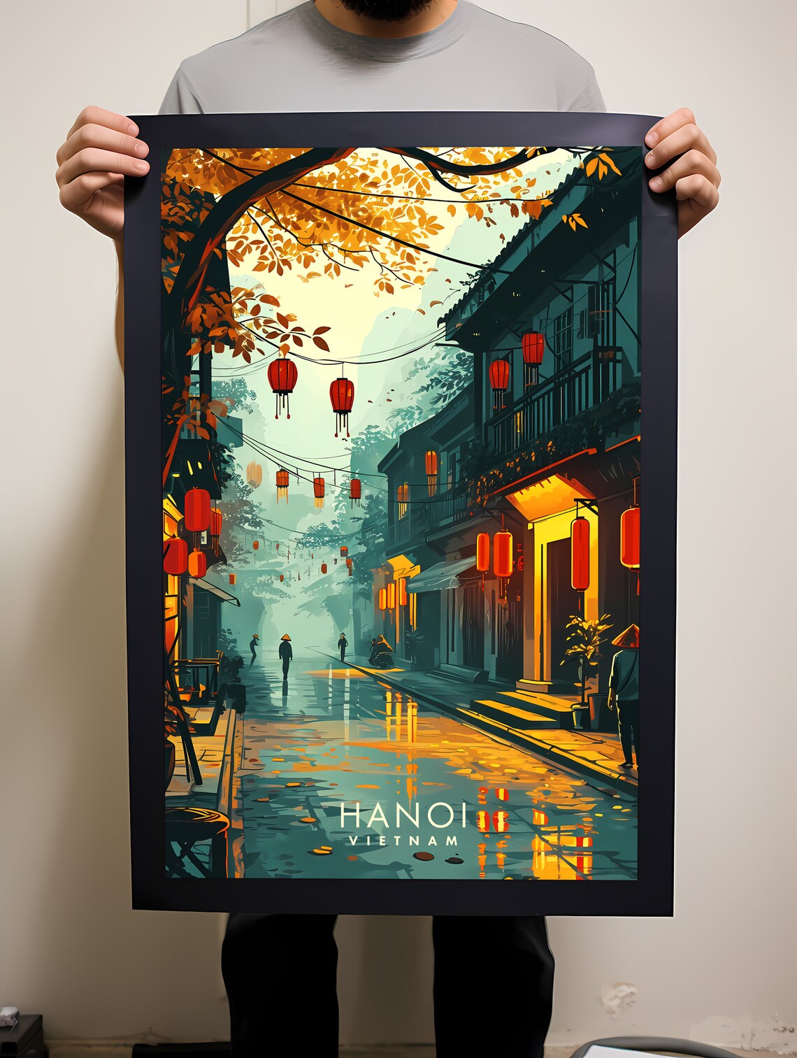 Vietnam Travel Poster, Hanoi Wall Art Print