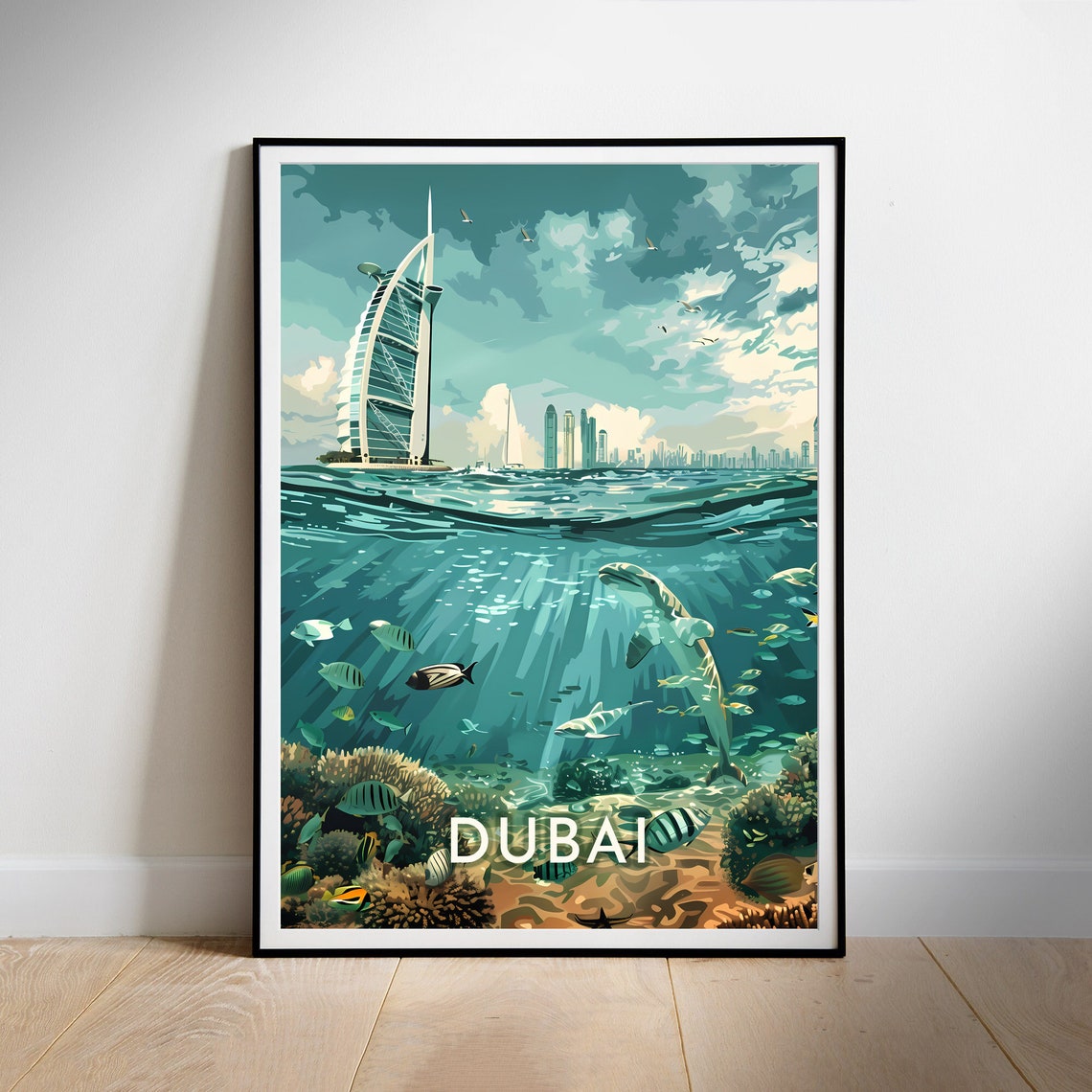 Dubai Burj Al Arab Underwater Coral Reef Illustration Travel Poster - Image 2