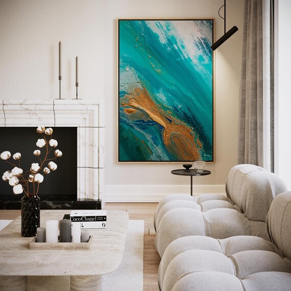 Teal And Gold Marble Abstract Ocean Inspired Modern Art Poster