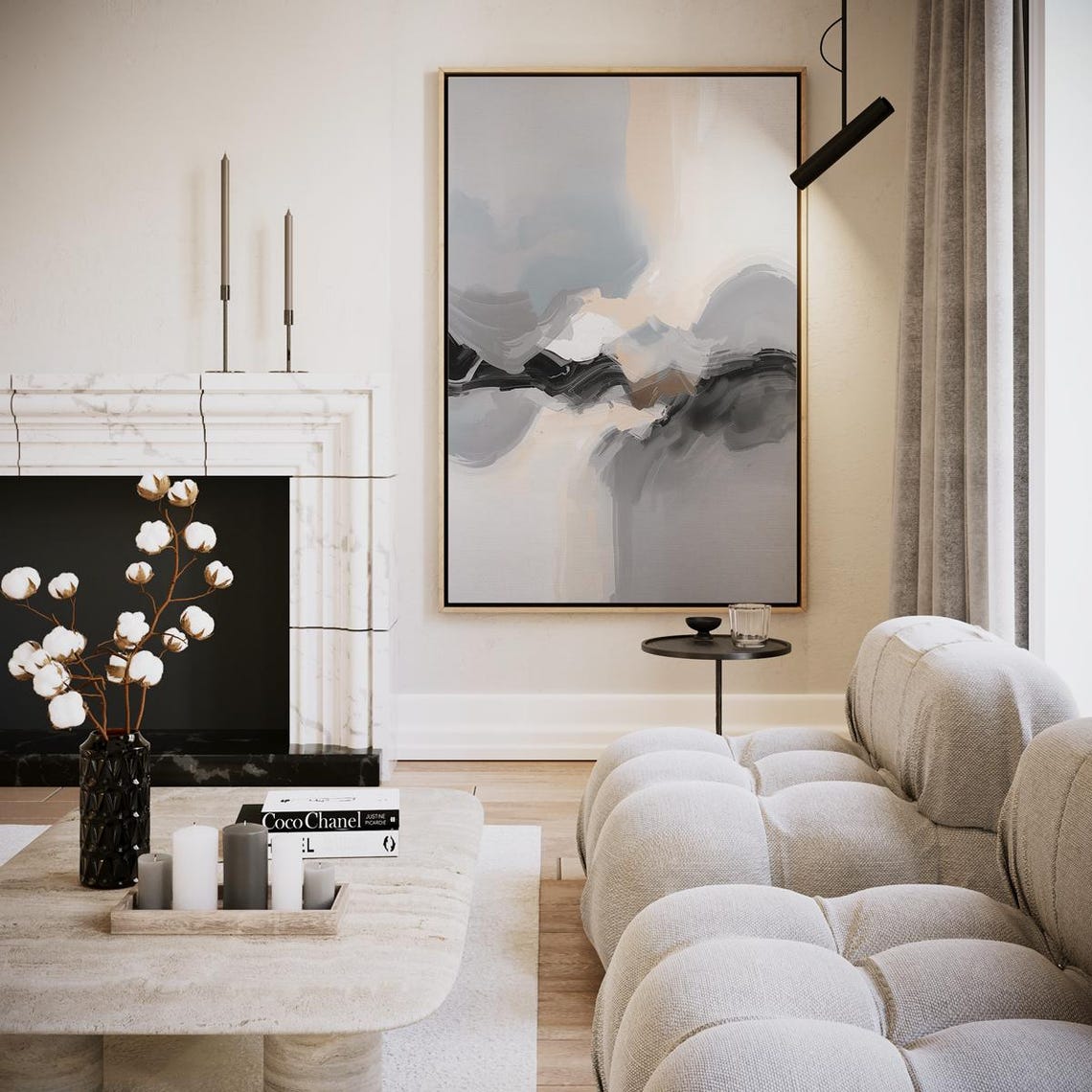 Abstract Gray Mountain Silhouettes Minimalist Wall Art Neutral
