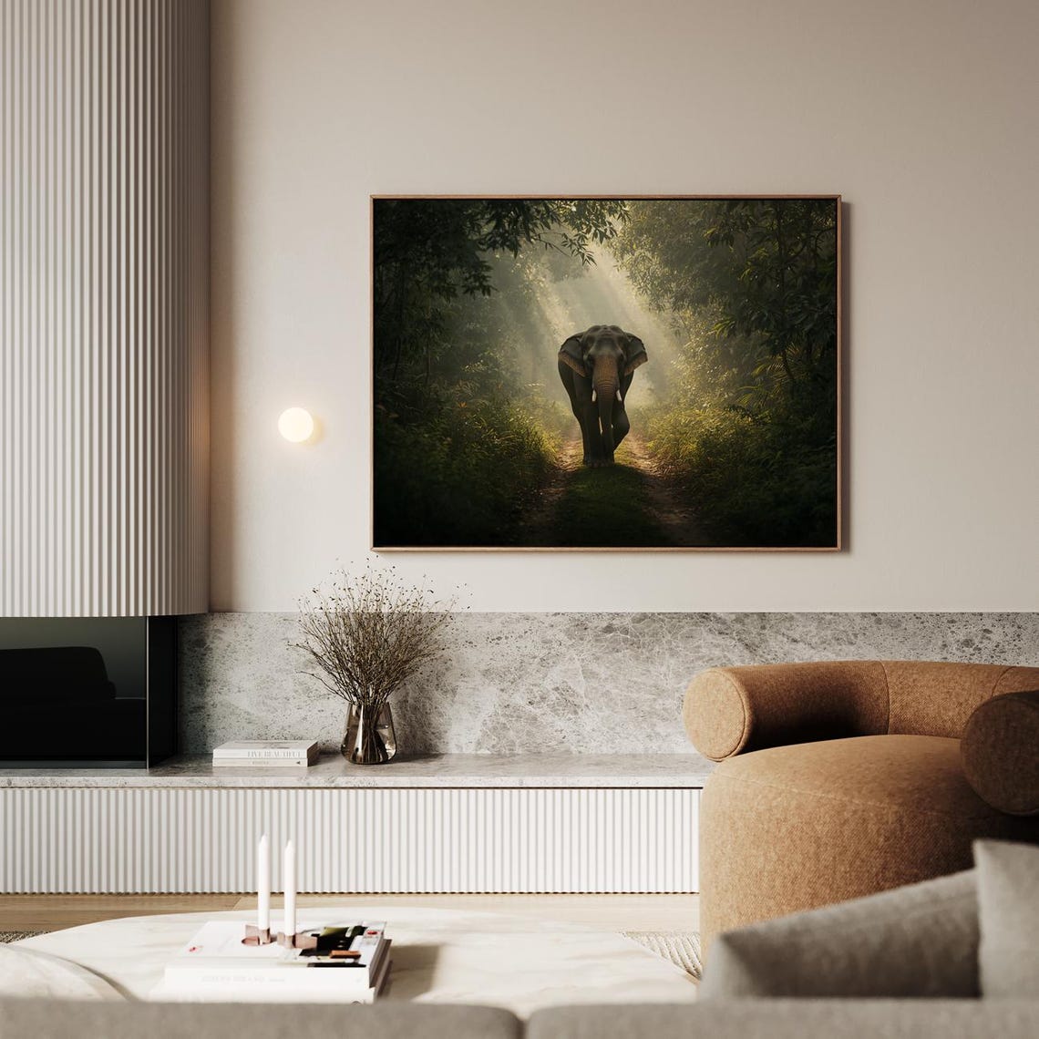 Elephant Sunlit Jungle Poster Wildlife Misty Forest Photo Art Gift