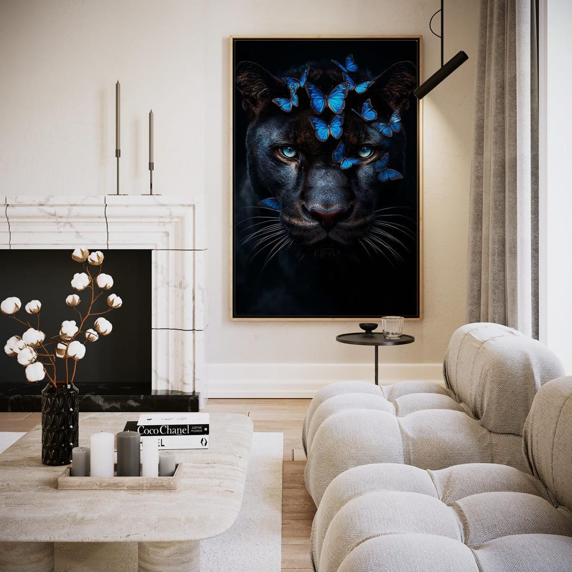 Black Panther Blue Butterfly Crown Moody Dramatic Wildlife Art Print