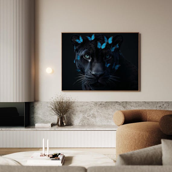Panther And Butterflies In Harmony Artwork Wall Art