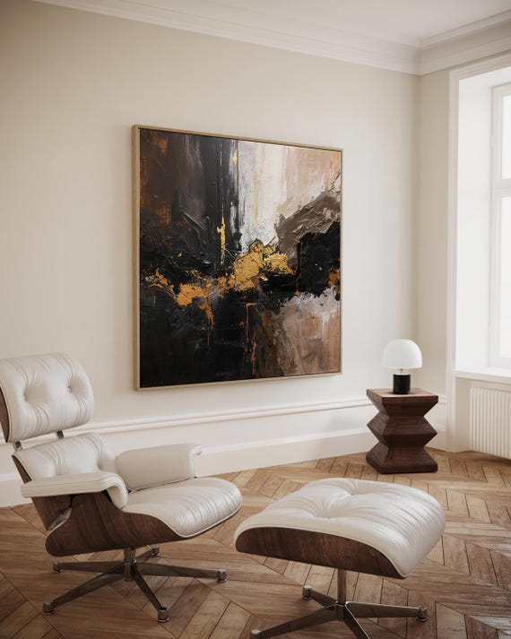 Artistic Abstract With Rough Texture Black And Beige Artwork Wall Art