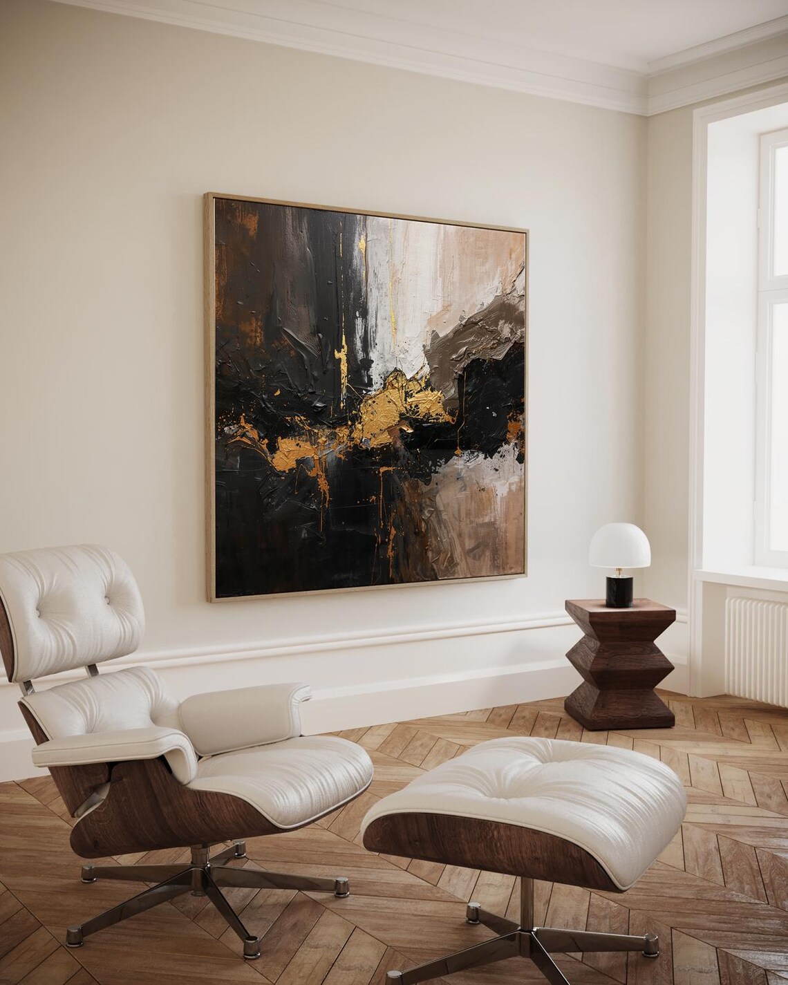 Artistic Abstract With Rough Texture Black And Beige Artwork Wall Art