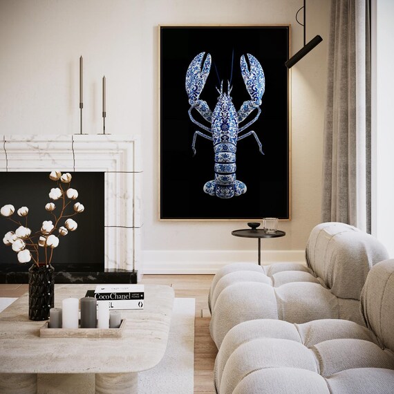 Porcelain Lobster With Delft Blue Motif Artwork Wall Art