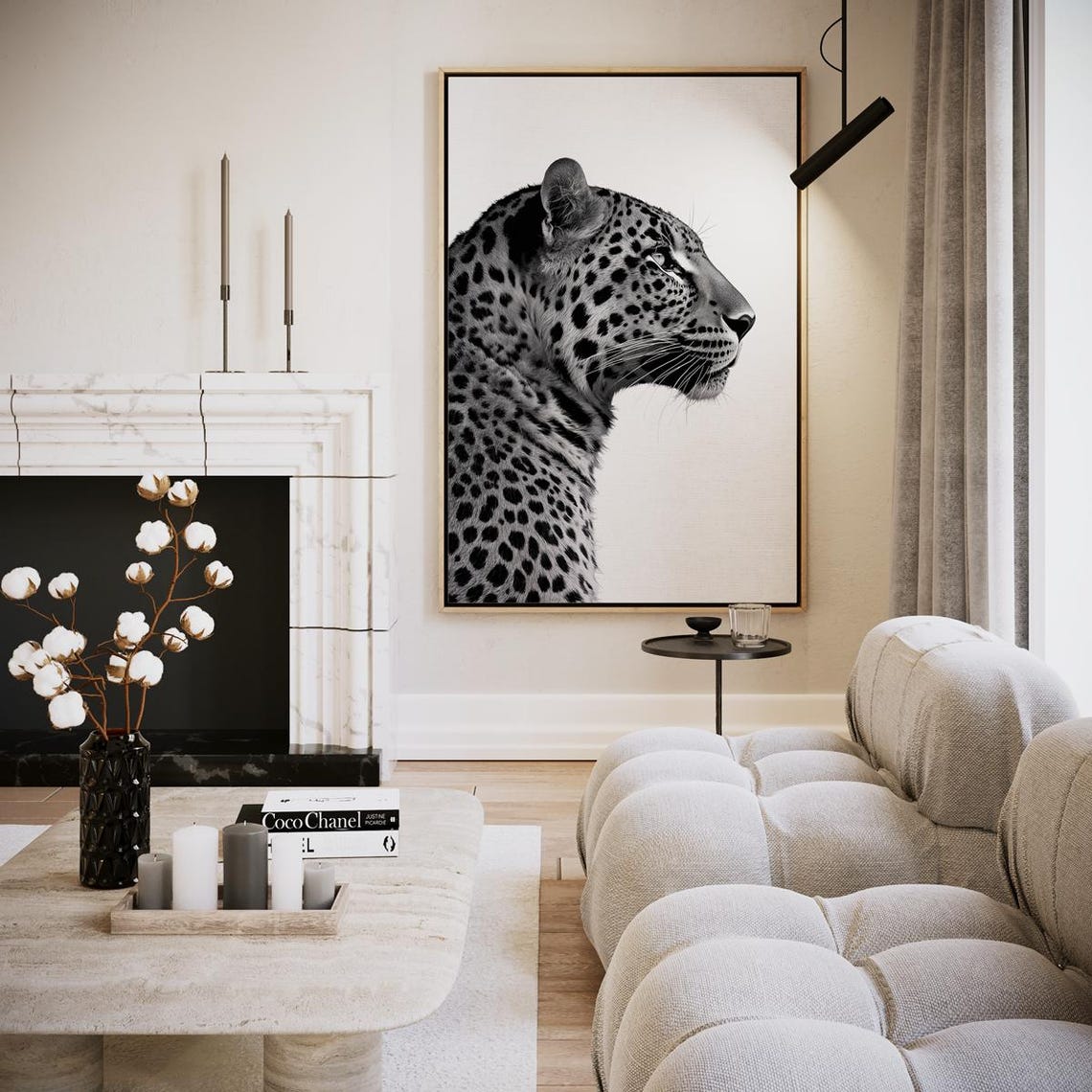 Leopard Gaze Black and White Wildlife Portrait Monochrome Poster