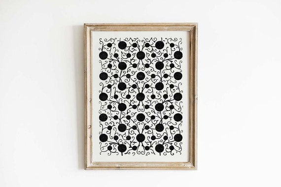 Mid Century Modern Geometric Shapes Wall Art Monochrome Abstract Poster Contemporary Print
