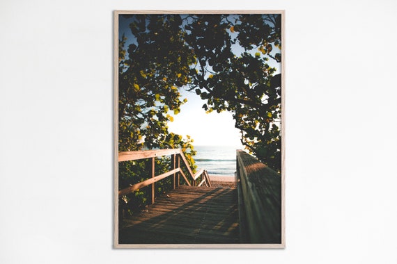 Stairs To The Beach Path Art Print, Neutral Coastal