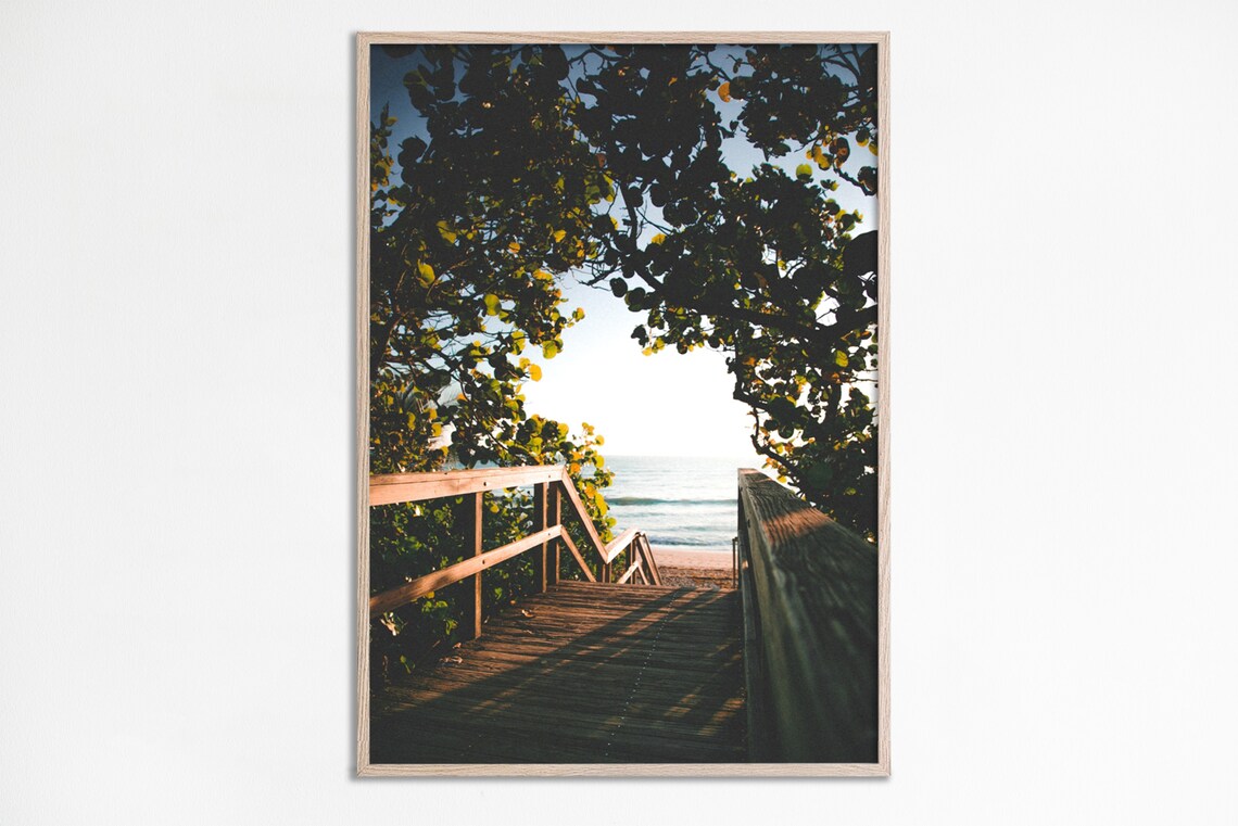 Stairs To The Beach Path Art Print, Neutral Coastal