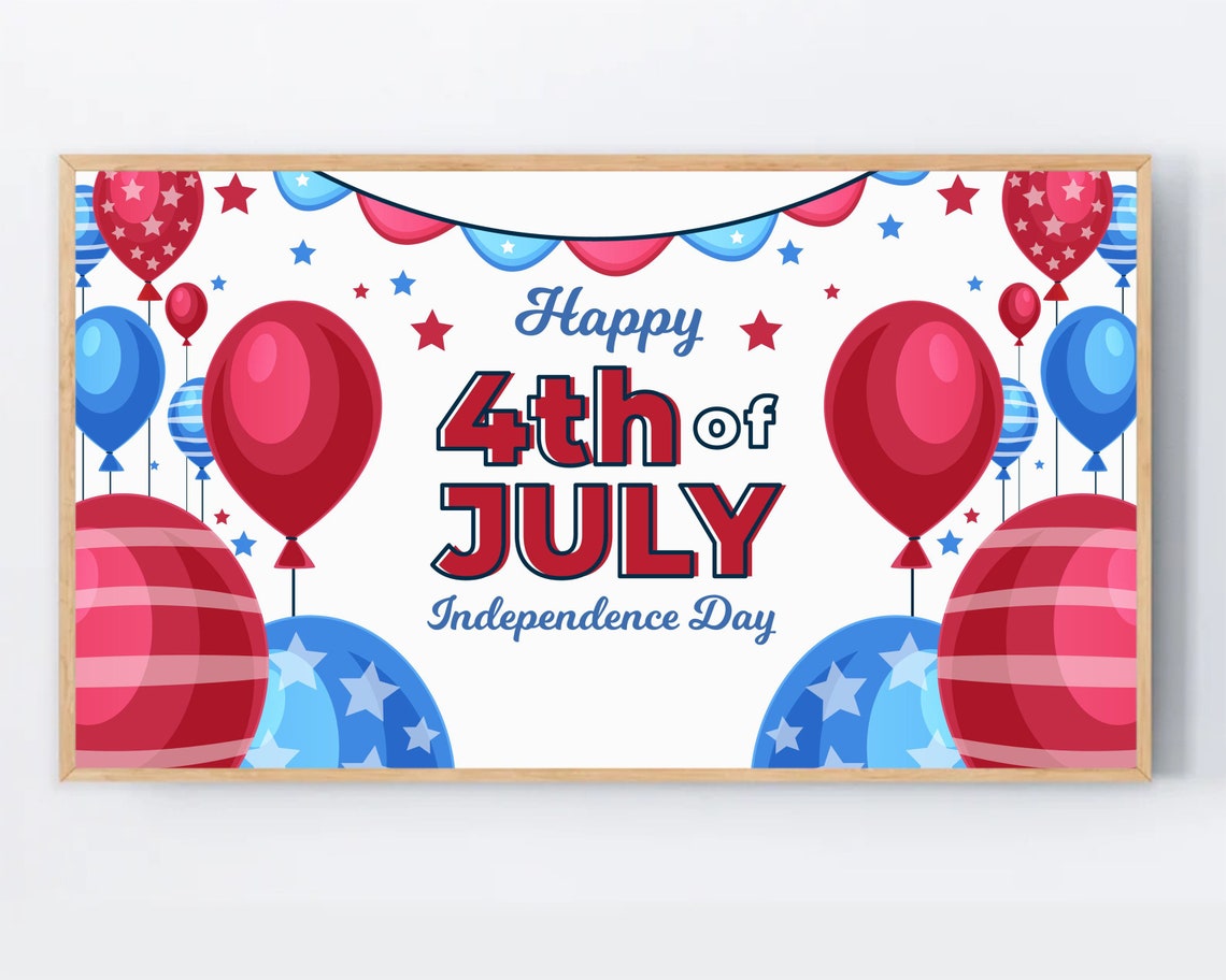 Happy 4th Of July Poster Independence Day Balloons Red Blue Decor