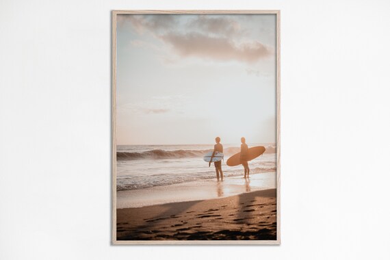 Surfers Sunset Print Surfing Photography Pastel Sunrise Ocean Wave Poster Beach Image Wall Art