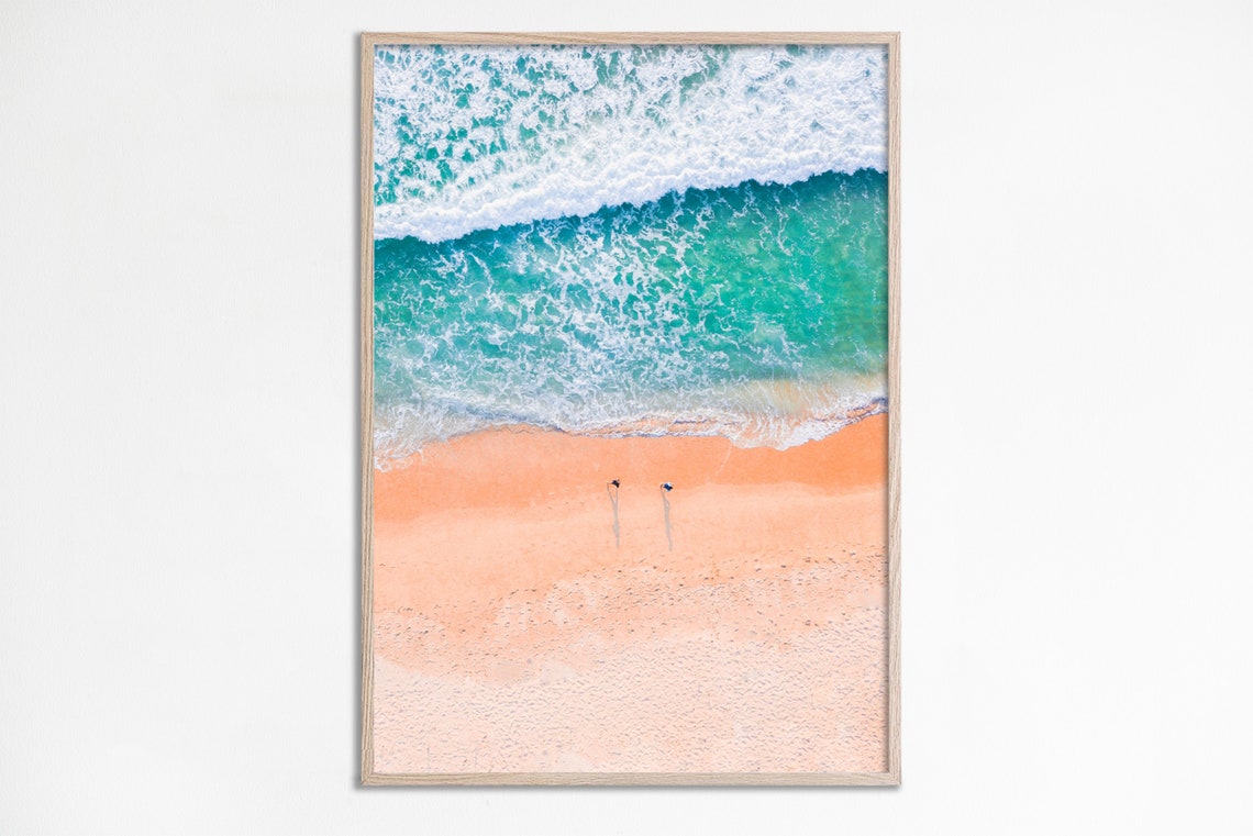 Aerial Beach Waves Pink Sand Pastel Drone Photography Wall Art