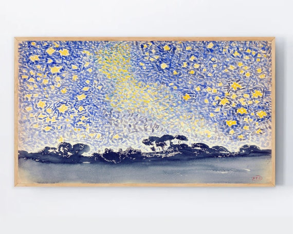 Samsung Frame Tv Art Landscape With Stars Night Sky Gallery Impressionist Painting Watercolor Abstract Modern