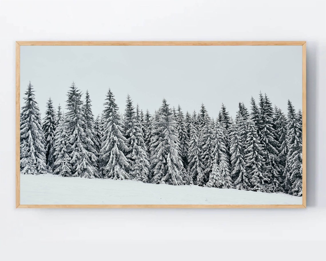 Winter Snow Covered Pine Forest Trees Panoramic Minimalist Poster