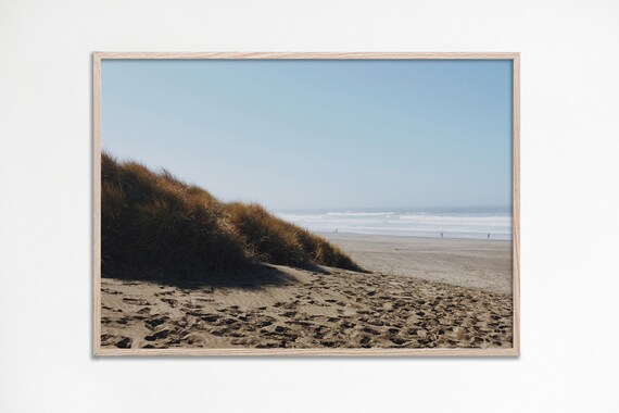 Serene Sand Dune Beach Ocean Footprints Neutral Coastal Wall Art