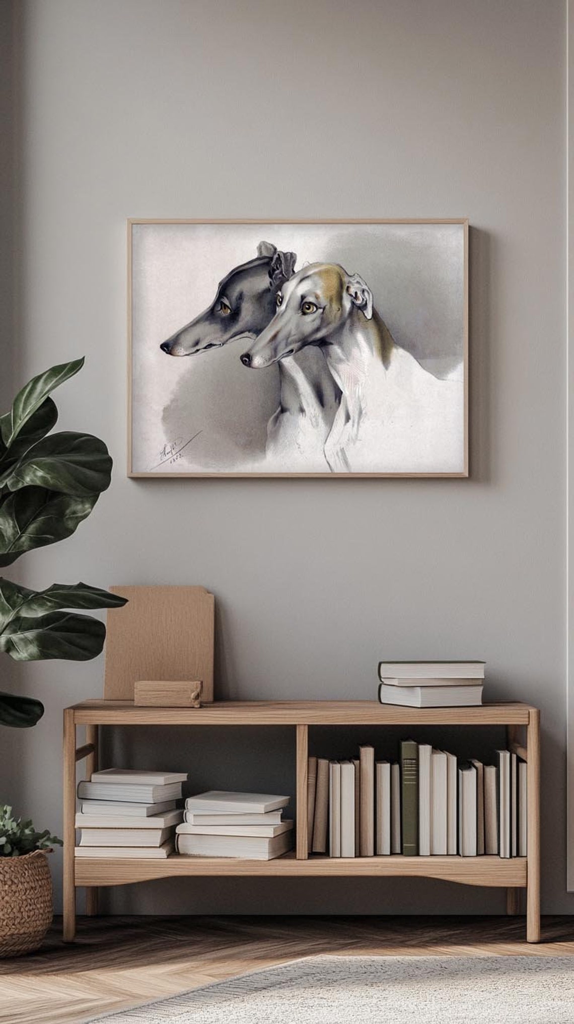 Two Greyhounds 1853 Vintage Dog Portrait Antique Canine Art Poster - Image 3
