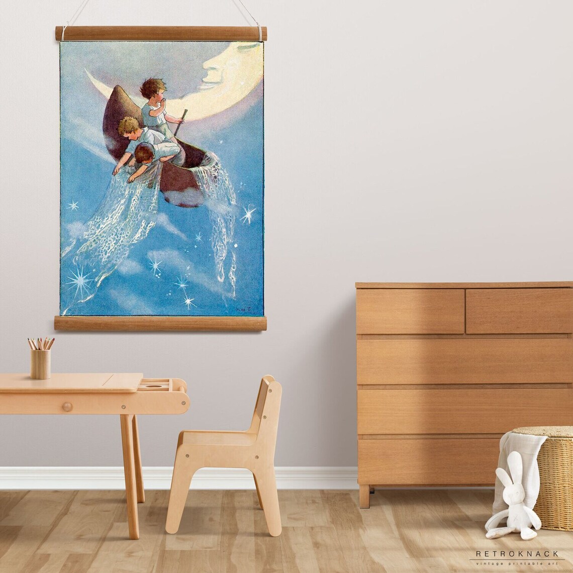 Wynken Blynken and Nod Night Sky Boat Star Fishing Nursery Rhyme Print - Image 3