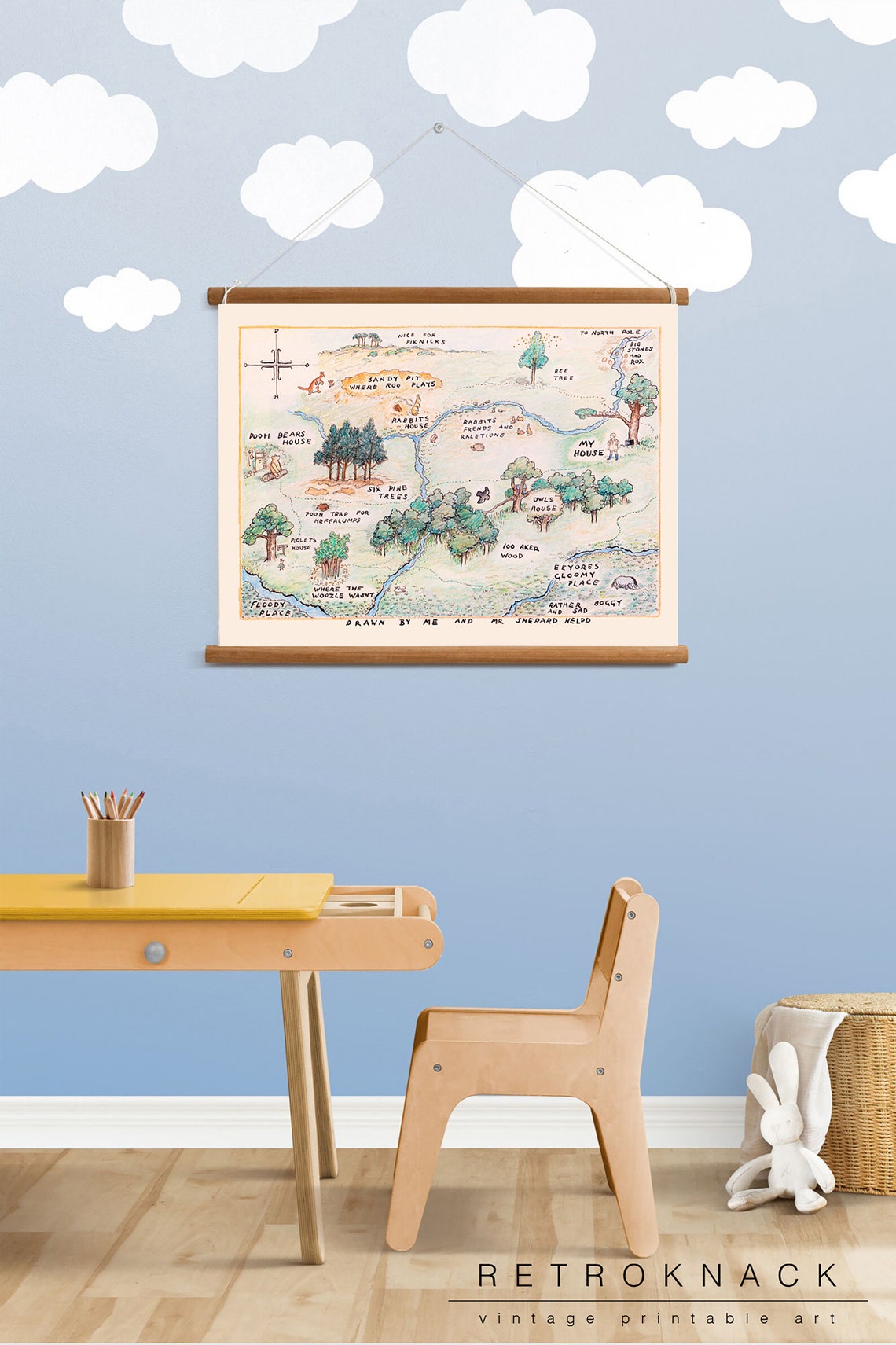 Winnie the Pooh 100 Acre Wood Map E.H. Shepard Vintage Kids Room Print - Image 3
