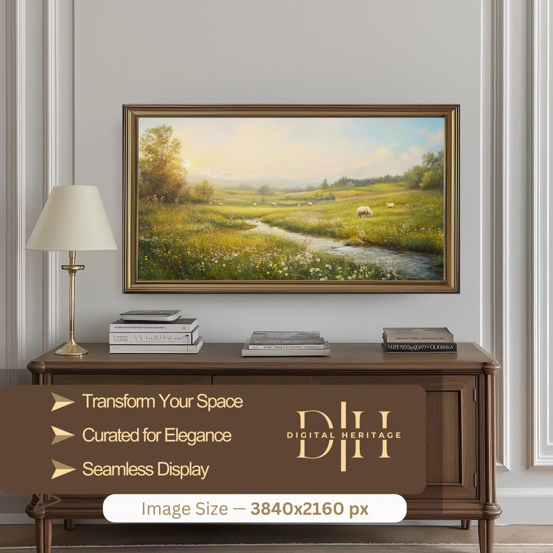 Spring Meadow Wildflowers Grazing Sheep Frame TV Screensaver Art Print - Image 2