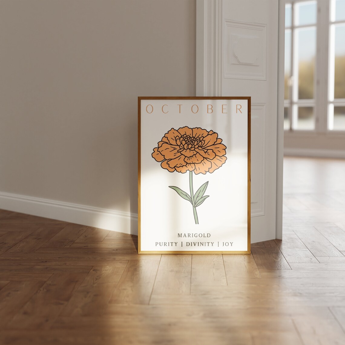 October Birth Flower Marigold Print Birth Month Floral Wall Art - Image 2