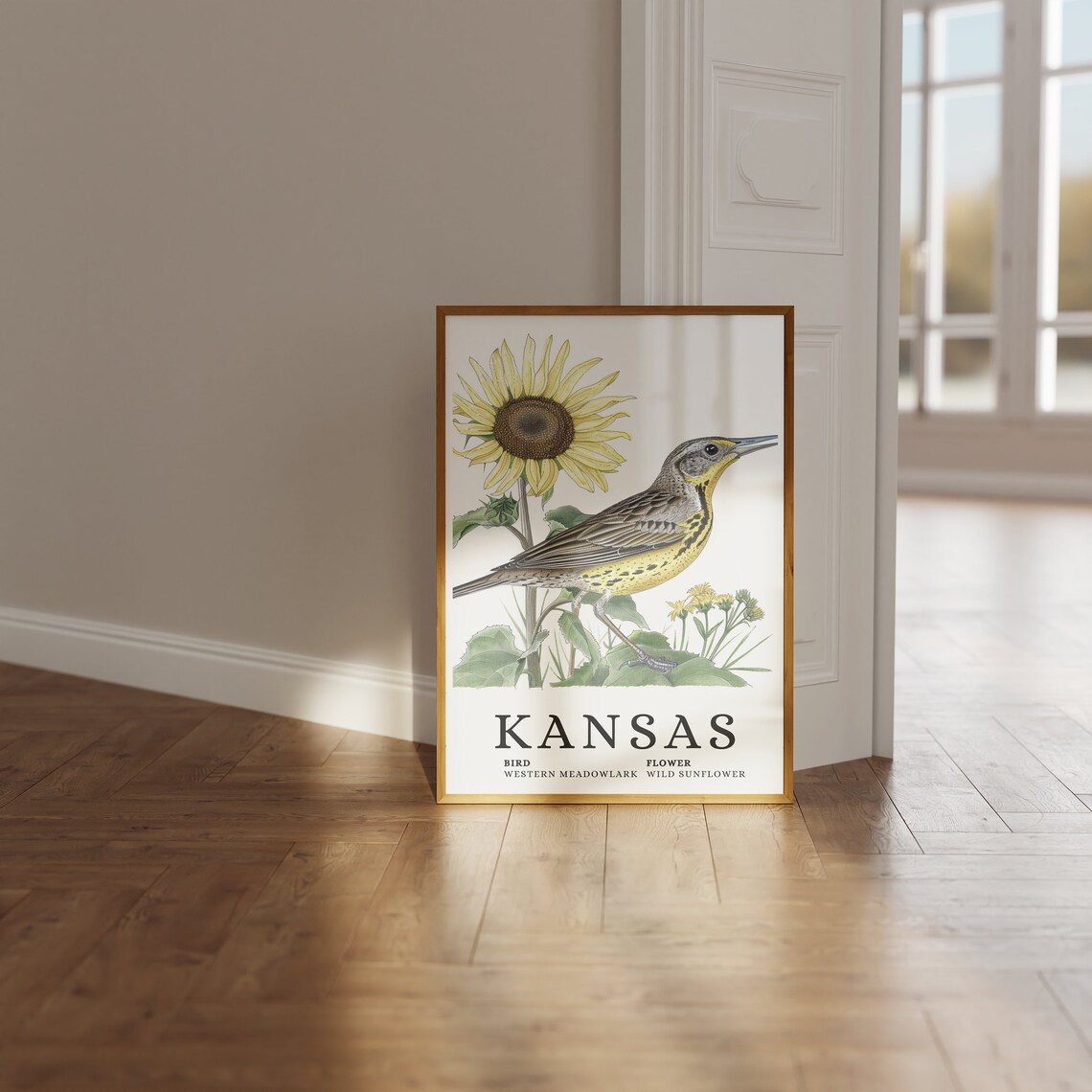 Kansas Western Meadowlark And Wild Sunflower Botanical Art Print - Image 3