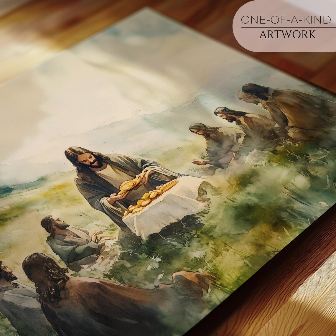 Jesus Feeding The Five Thousand Loaves Vintage Christian Bible Art Print - Image 2