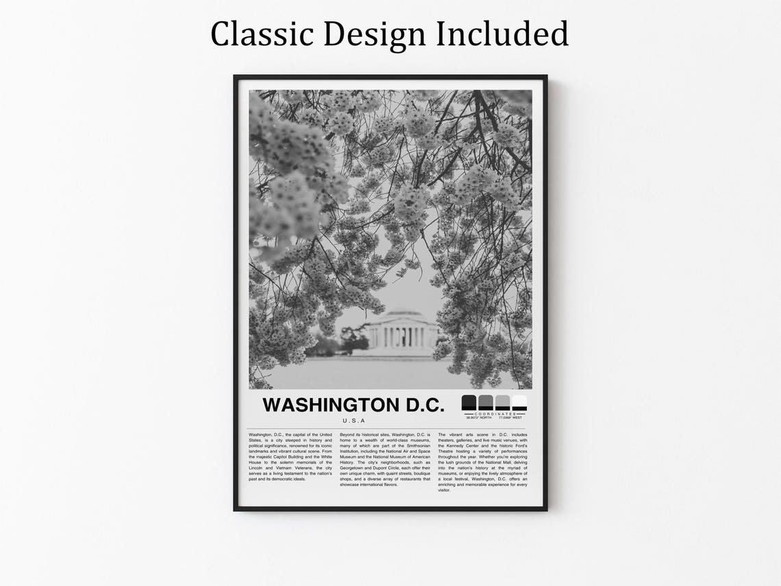 Washington DC Cherry Blossom Spring Bloom Landmark Travel Poster - Image 2