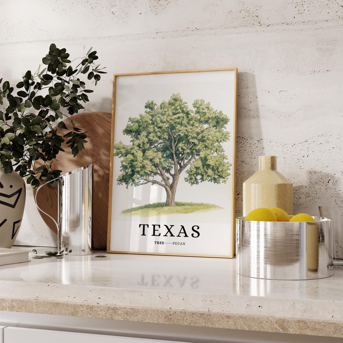 Texas Pecan Tree Botanical Minimalist Southern State Symbol Poster - Image 3