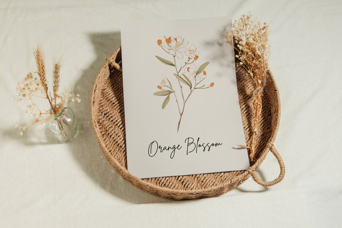 Orange Blossom Botanical Watercolor Art Minimalist Citrus Wall Print - Image 2