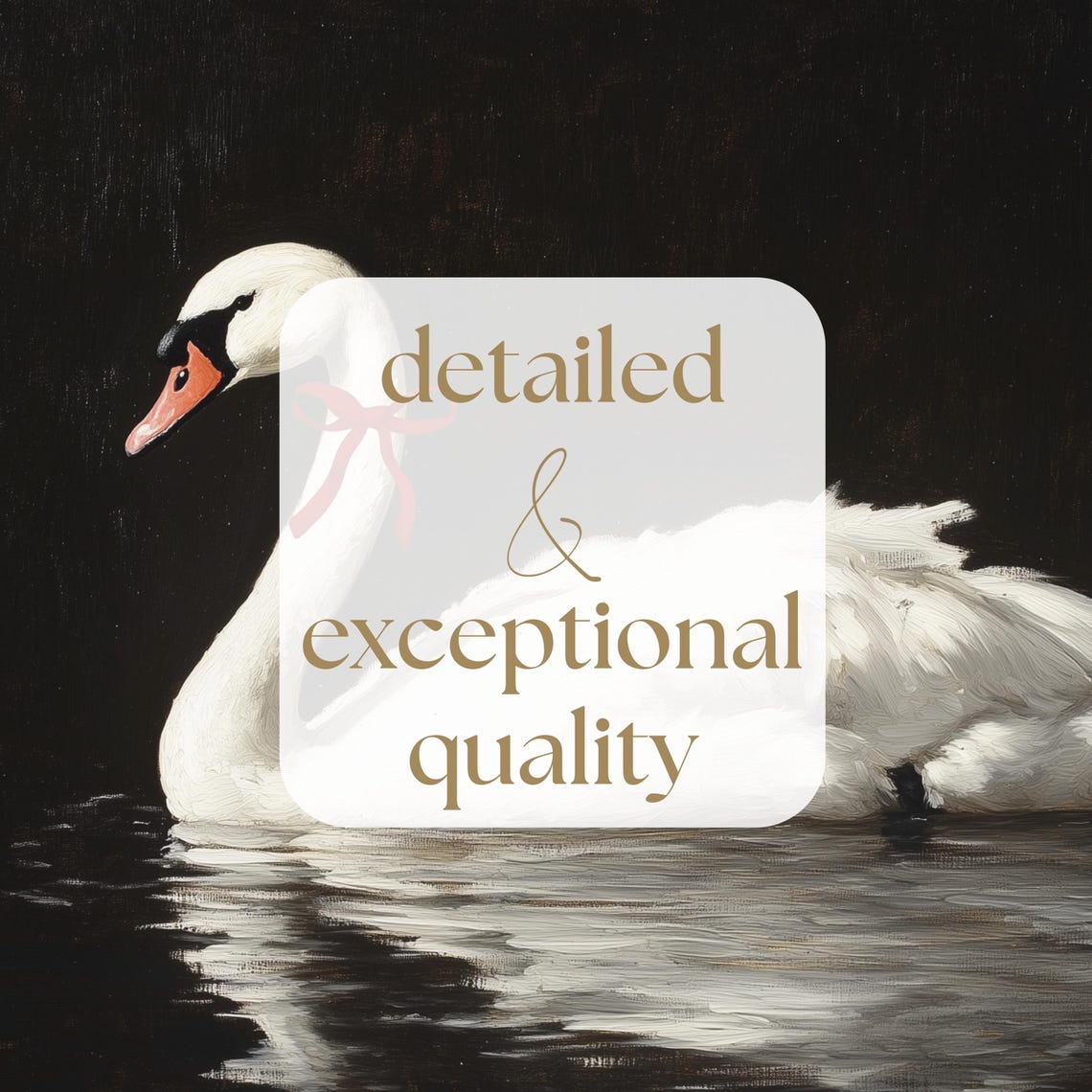 White Swan With Red Ribbon Dark Moody Frame TV Screensaver Art Print - Image 3