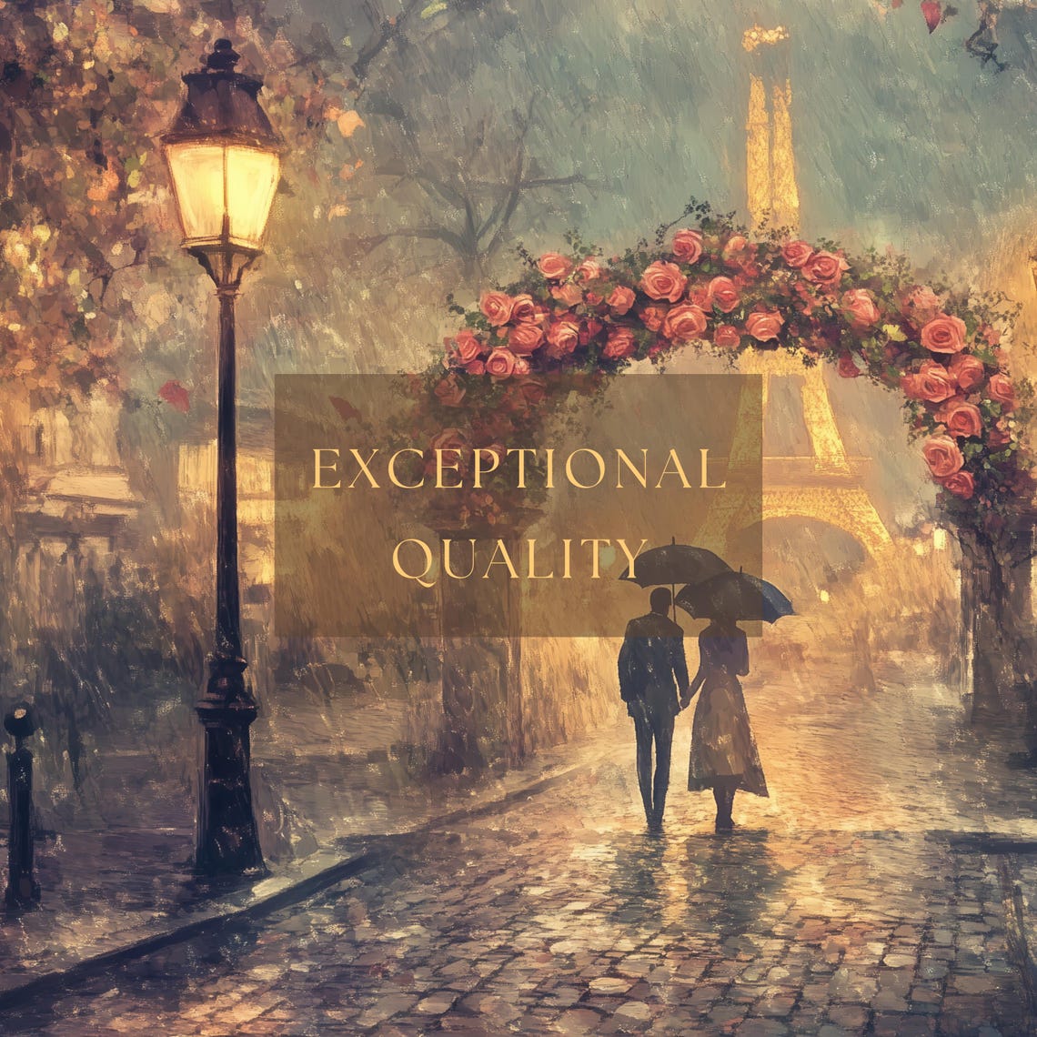 Paris Eiffel Tower Rainy Night Couple Umbrella Romance Travel Poster - Image 3