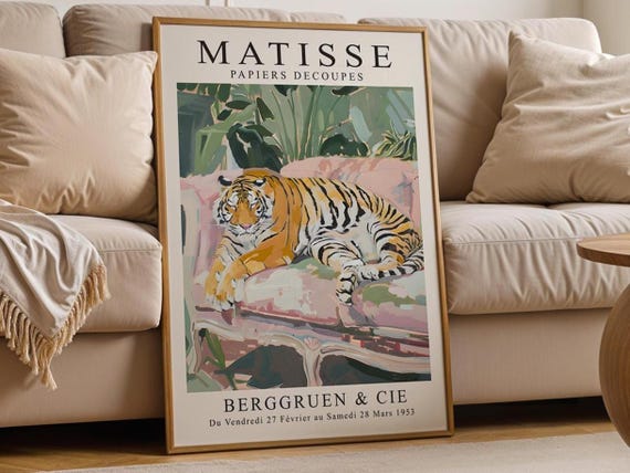 Matisse Tiger On Sofa Print Botanical Maximalist Wall Art