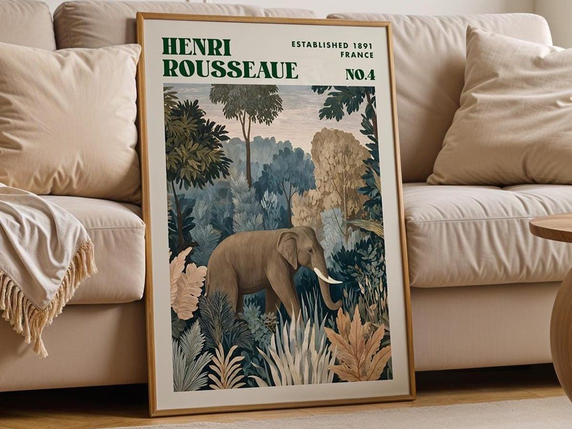 Elephant Jungle Print Henri Rousseau Inspired Botanical Art