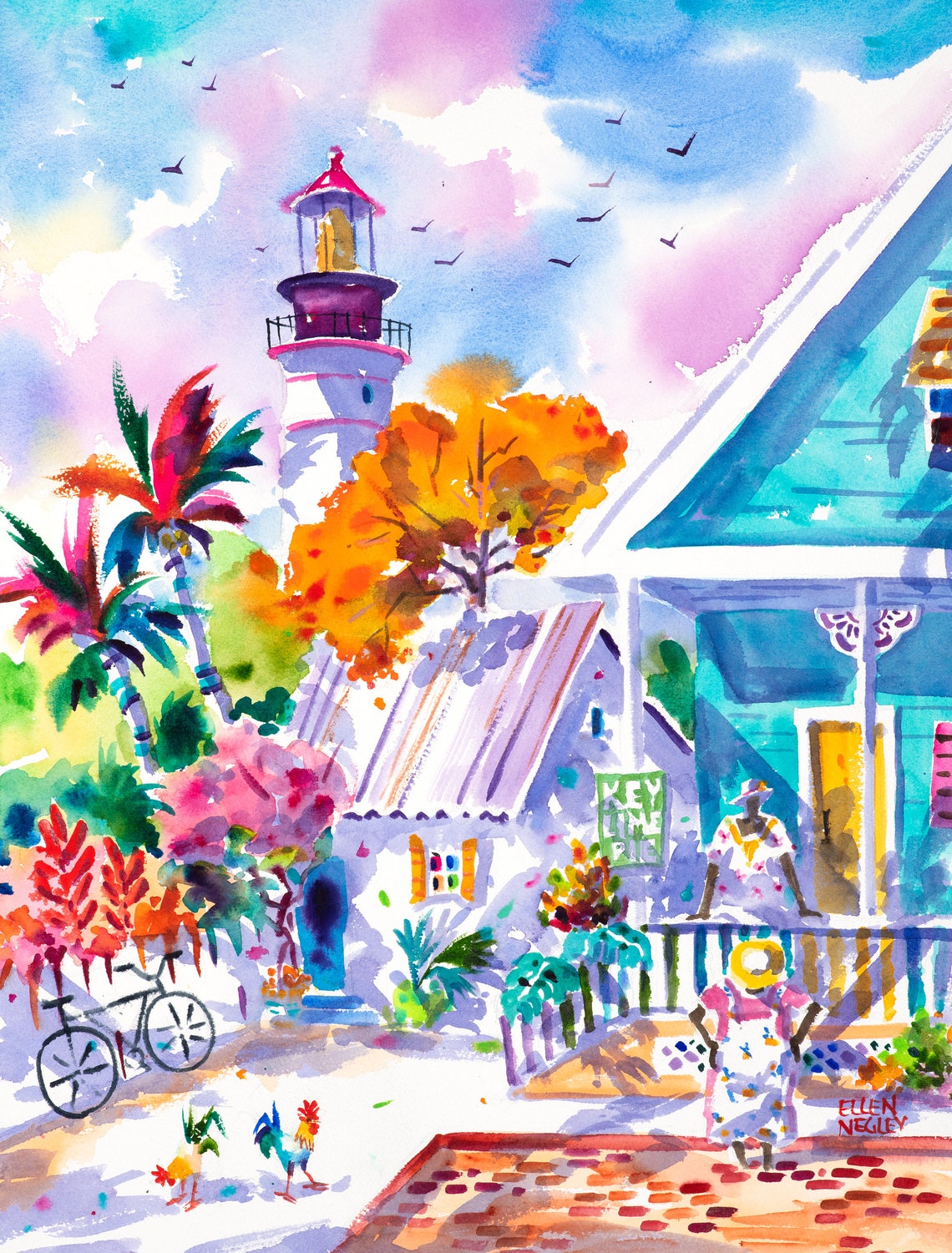Key West Lighthouse Behind a Key Lime Pie Shop Cottage Poster