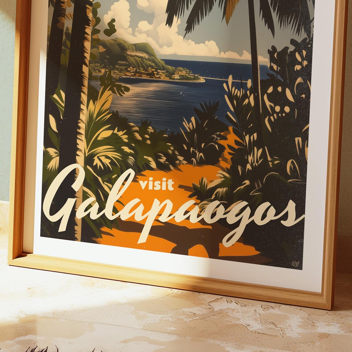 Galapagos Islands Palm Bay Island Hills Vintage Travel Poster - Image 5